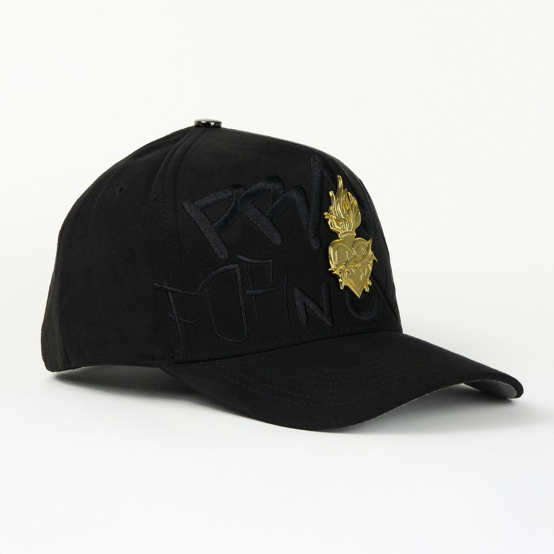 Gorra 5.7 de Gamuza HEART GOLD PRAY FOR MEXICO BLACK | Visera Curva Snapback