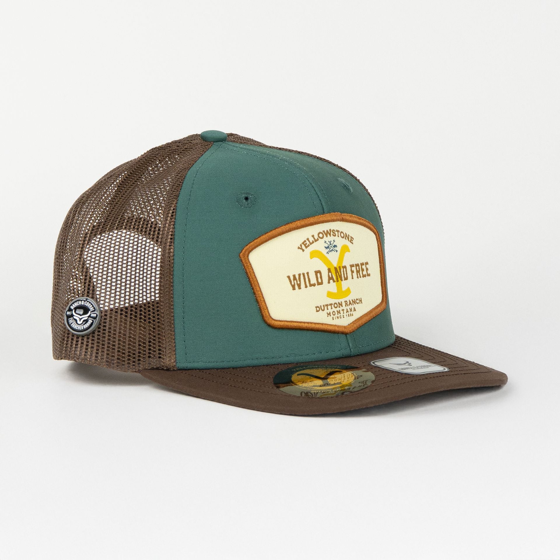 Gorra Ranch & Corral YELLOWSTONE 23 GRN/BROWN de Tela | Snapback Visera Semiplana