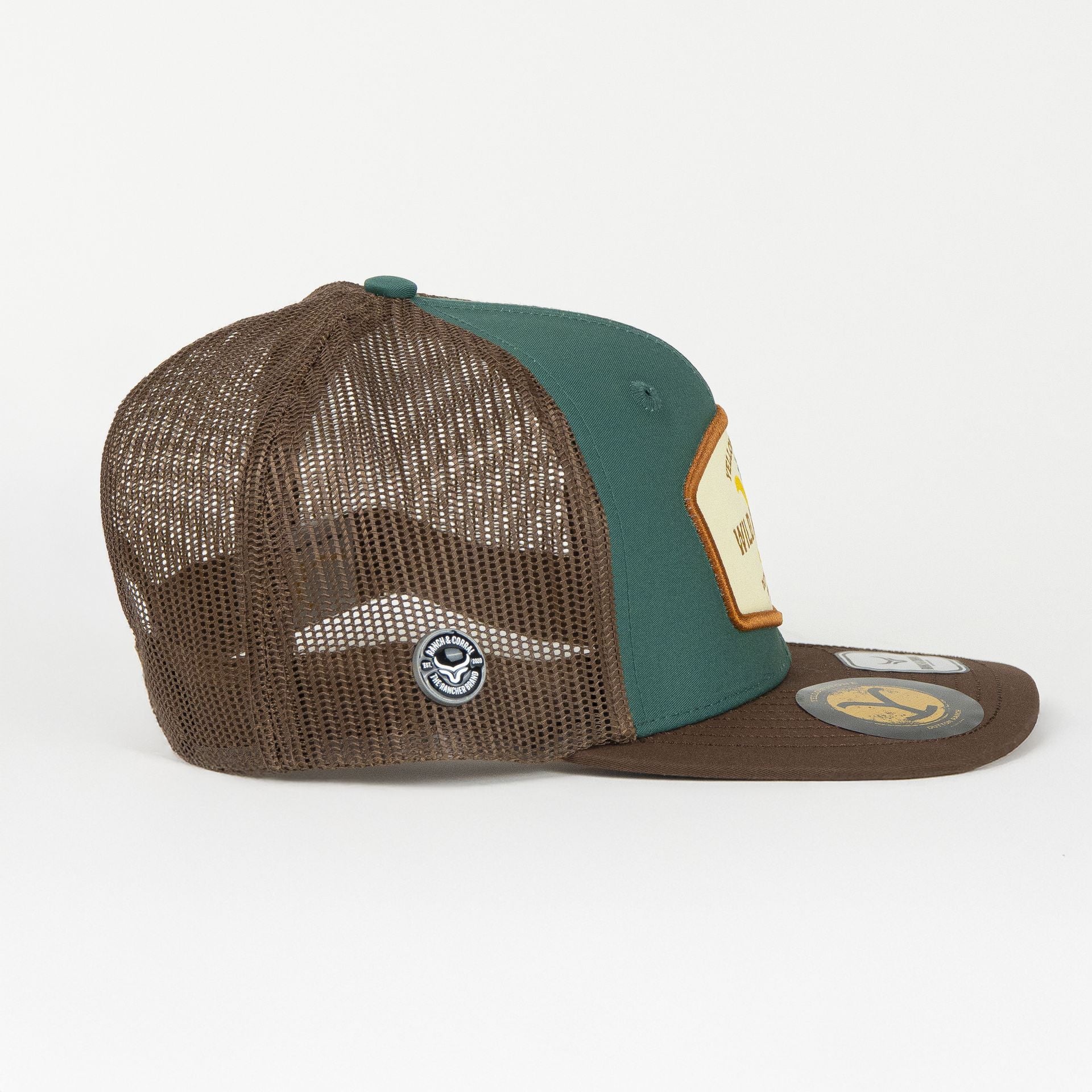Gorra Ranch & Corral YELLOWSTONE 23 GRN/BROWN de Tela | Snapback Visera Semiplana
