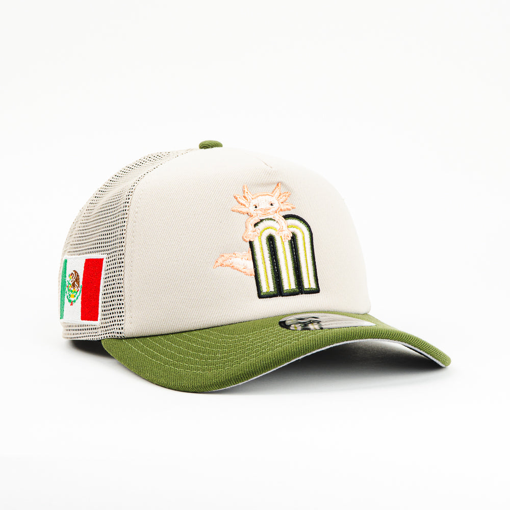 GORRA A FRAME NEW ERA MEXICO AJOLOTE MESH BEIGE/GREEN