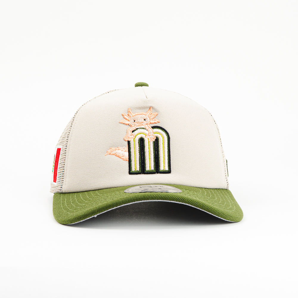 GORRA A FRAME NEW ERA MEXICO AJOLOTE MESH BEIGE/GREEN
