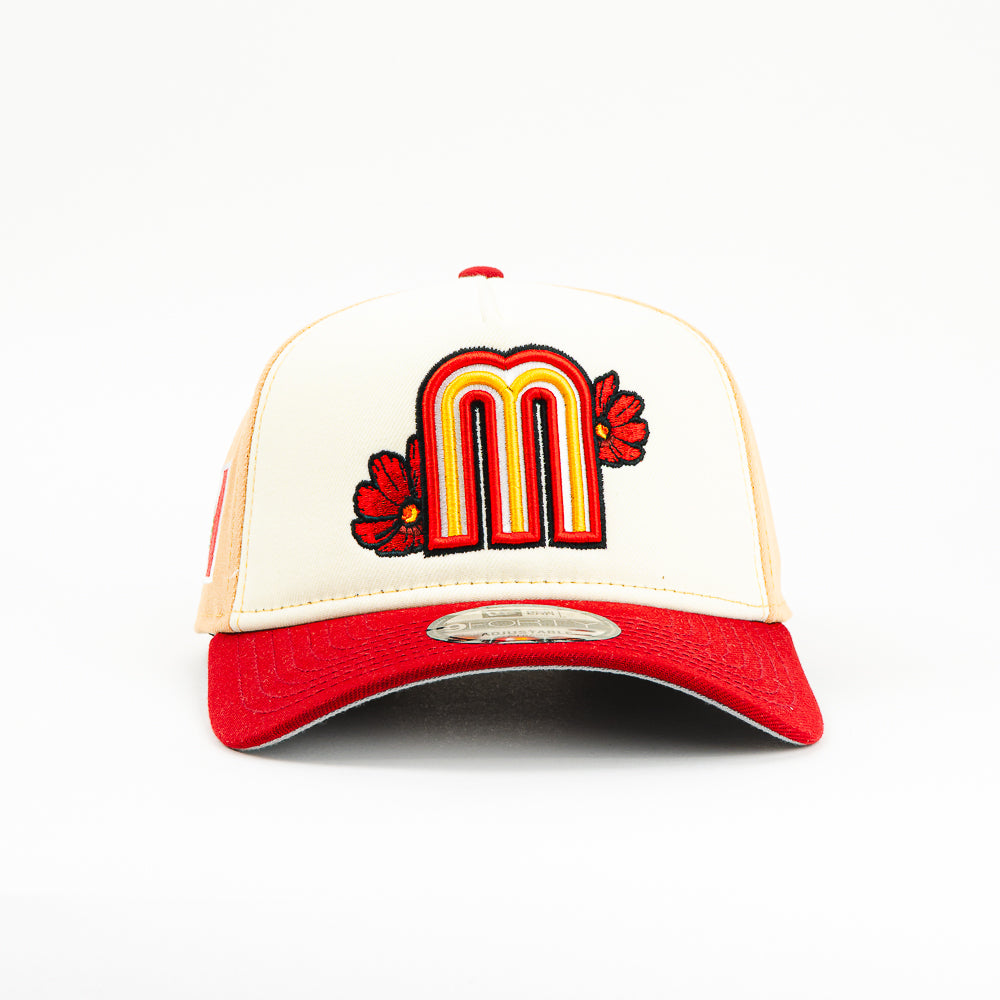 GORRA A FRAME NEW ERA MEXICO FLOR DALIA BEIGE/RED