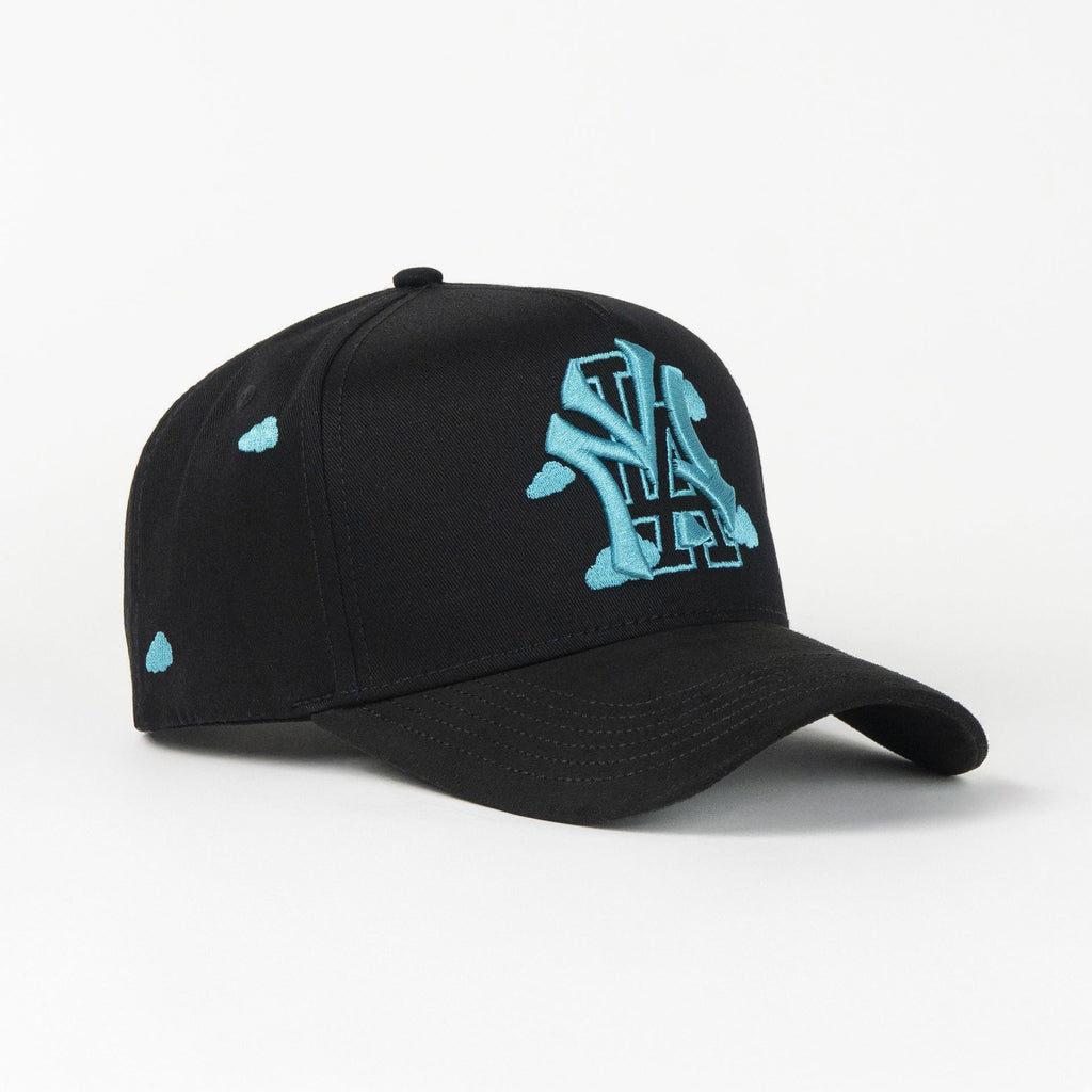 Gorra Dakaps NY LA CLOUD AQUA BLACK VISOR SUEDE | Snapback Visera Curva
