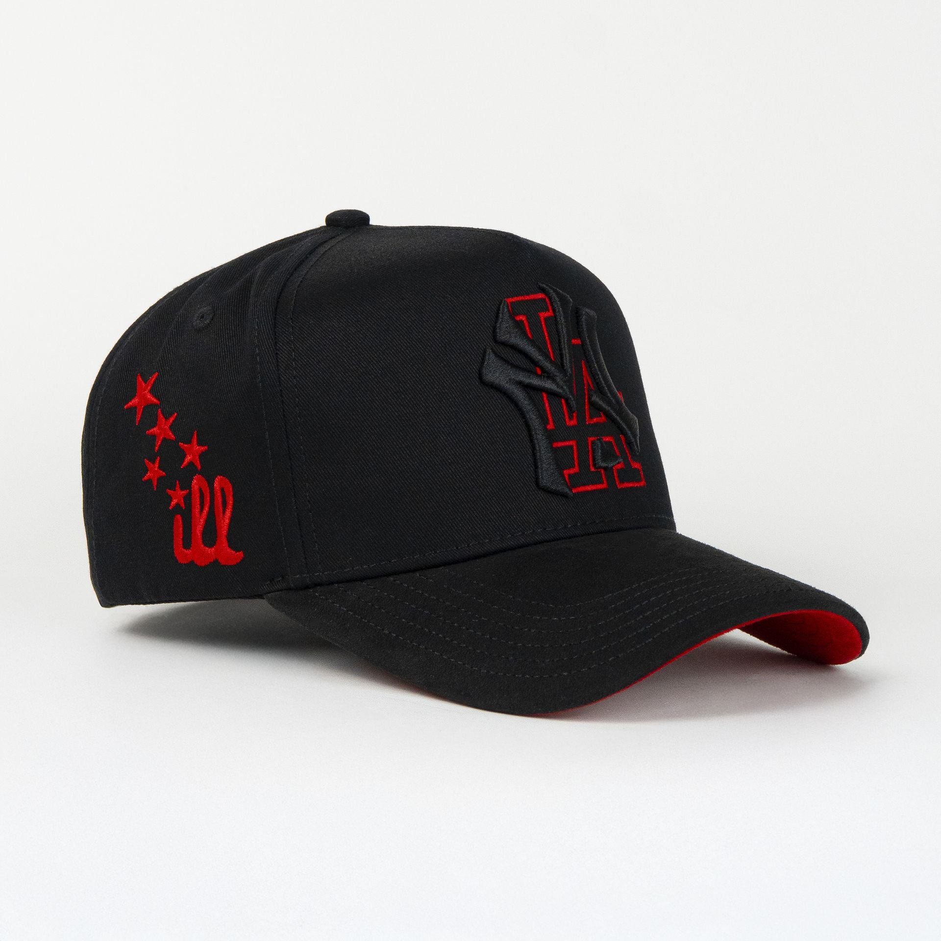 Gorra Dakaps NY LA BLACK/RED VISOR SUEDE | Snapback Visera Curva