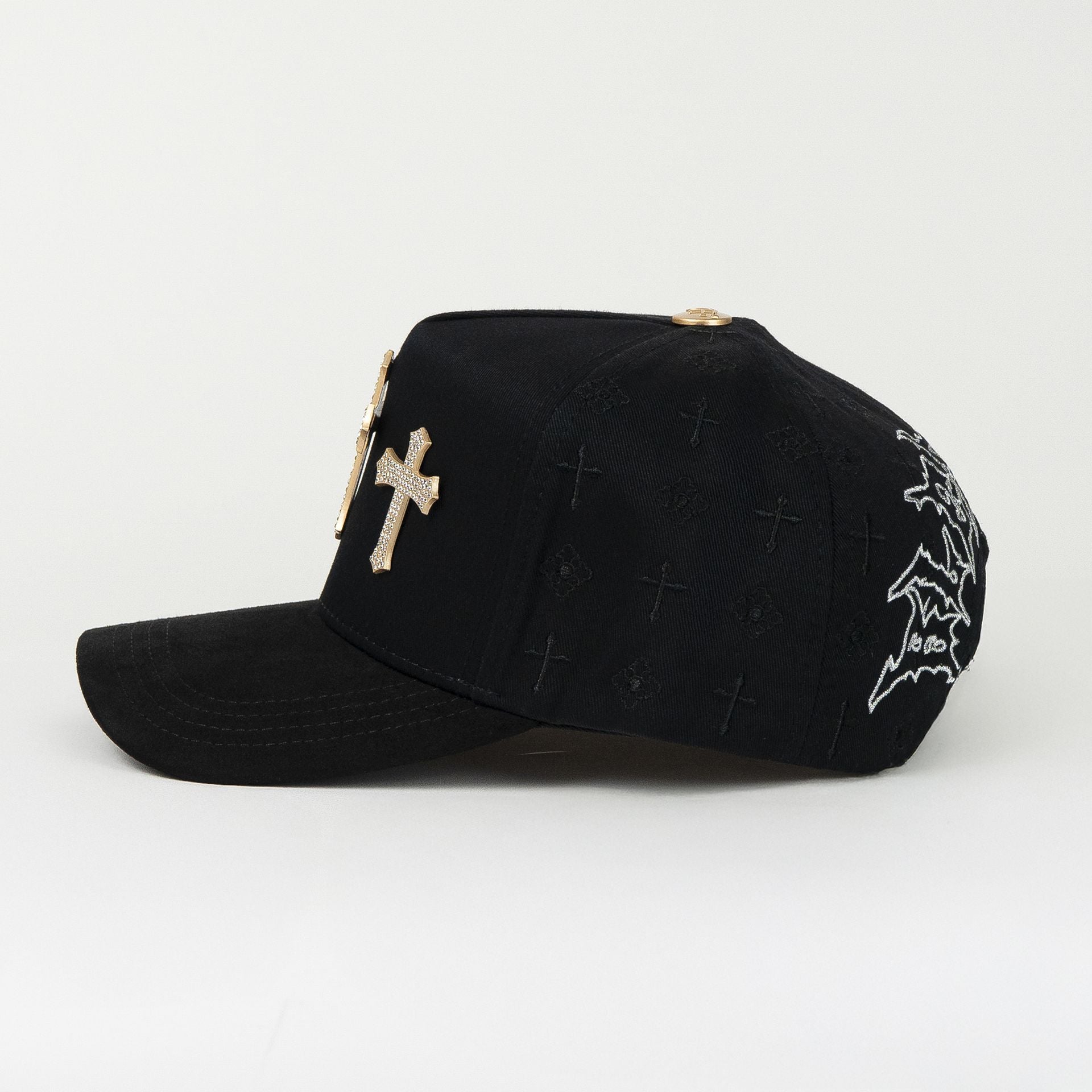 Gorra CAPS FANS 3 CRUCES GOLD BLACK/VISOR SUEDE | Snapback