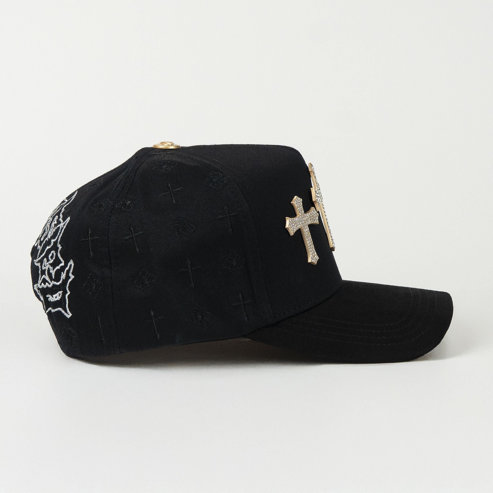Gorra CAPS FANS 3 CRUCES GOLD BLACK/VISOR SUEDE | Snapback