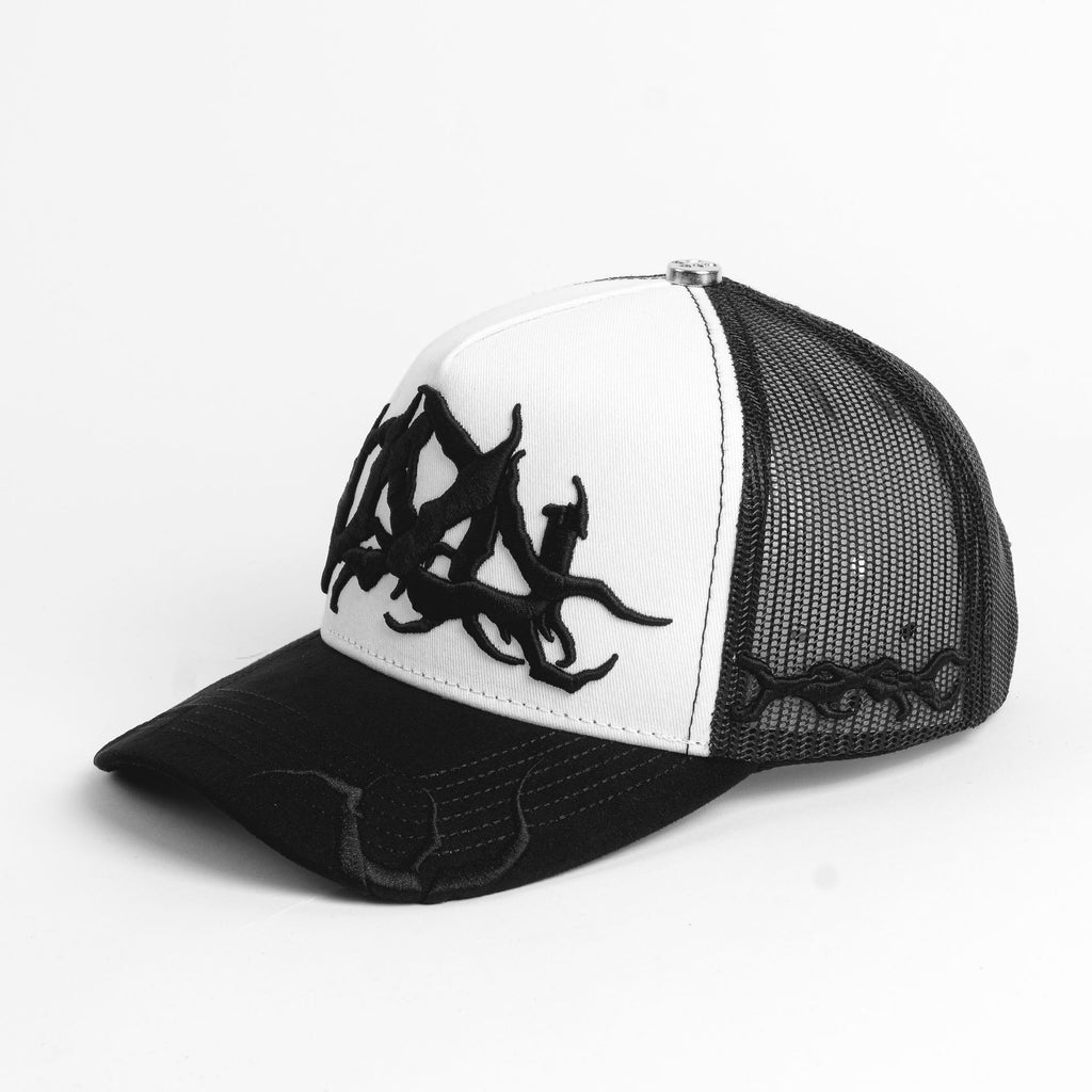 Gorra Don Hats DON GRUNGE WHITE/BLACK de Tela y Malla | Snapback Visera Semicurva