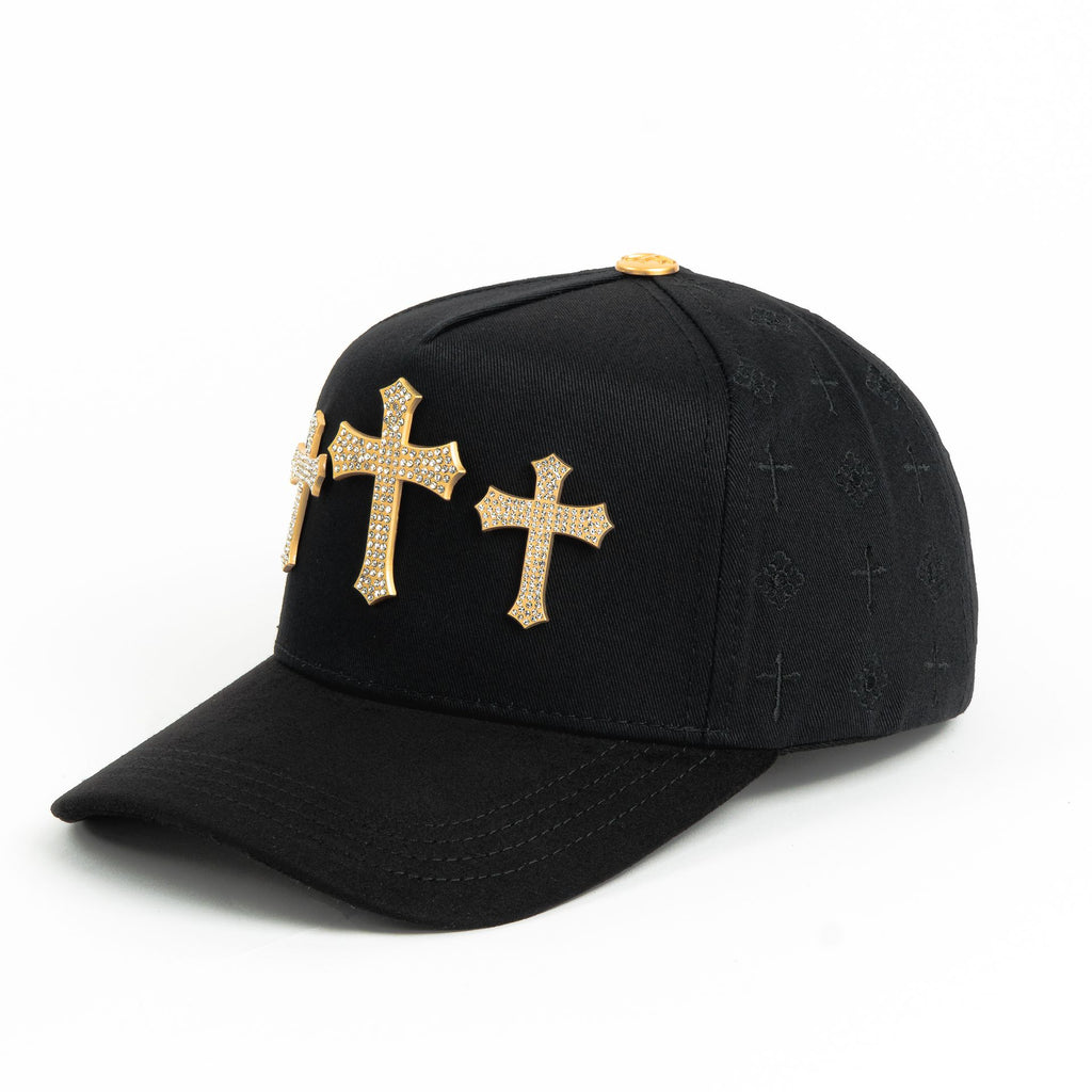 Gorra CAPS FANS 3 CRUCES GOLD BLACK/VISOR SUEDE | Snapback