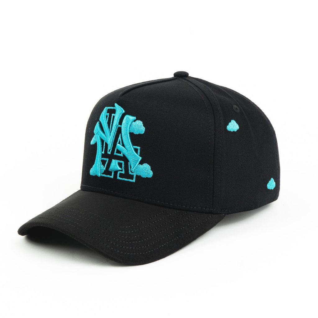 Gorra Dakaps NY LA CLOUD AQUA BLACK VISOR SUEDE | Snapback Visera Curva