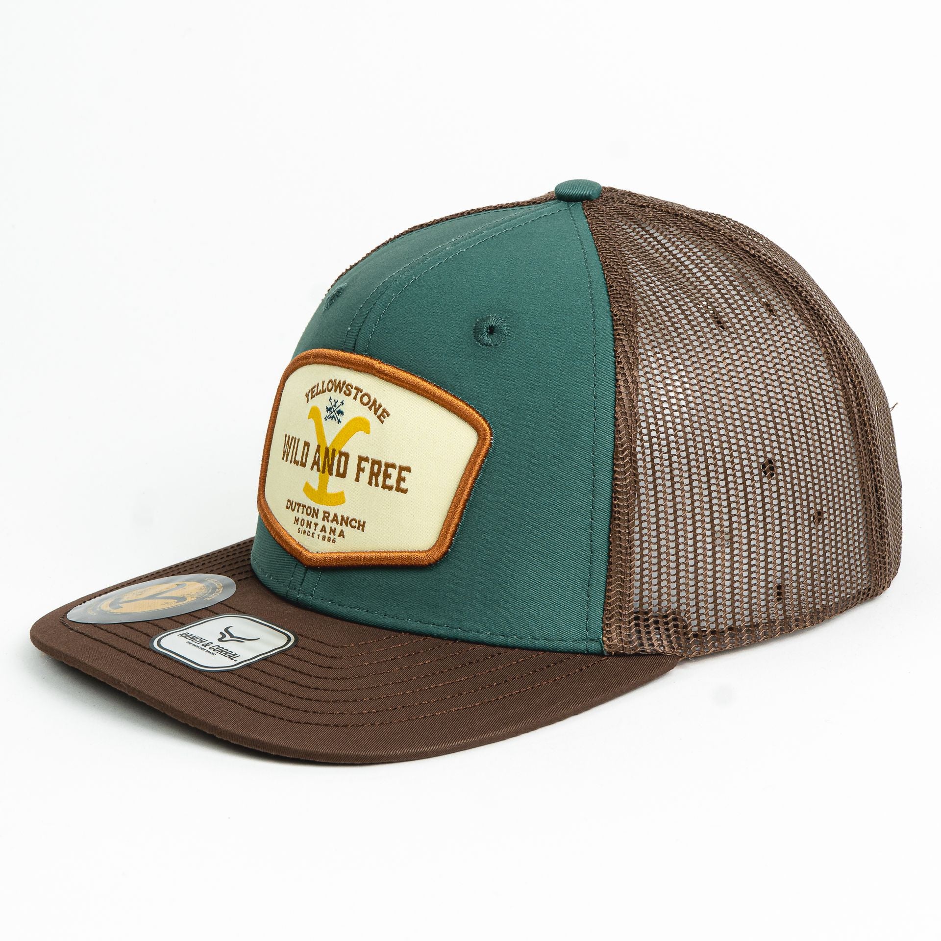 Gorra Ranch & Corral YELLOWSTONE 23 GRN/BROWN de Tela | Snapback Visera Semiplana