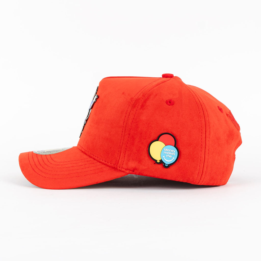 Gorra Mr Kash MONEY MAKES ME HAPPY RED SUEDE | Snapback Visera Curva