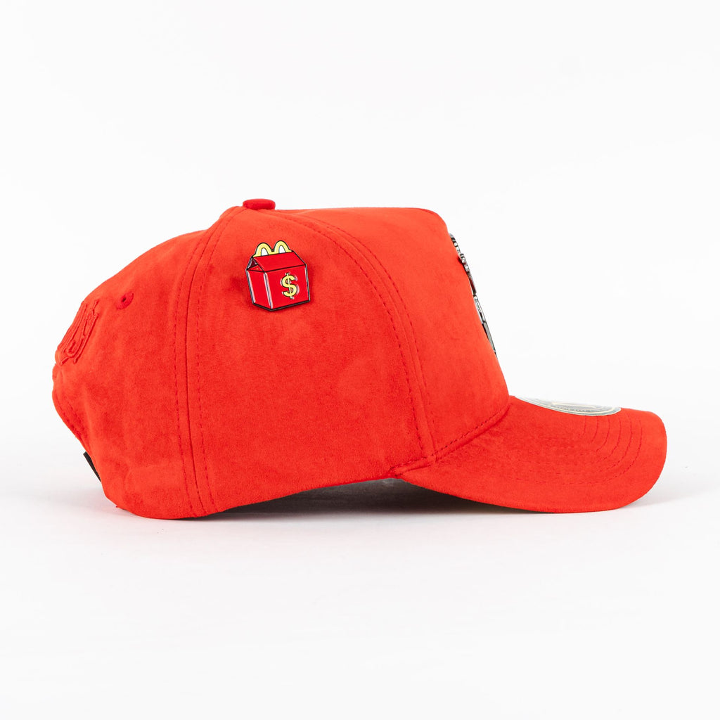 Gorra Mr Kash MONEY MAKES ME HAPPY RED SUEDE | Snapback Visera Curva