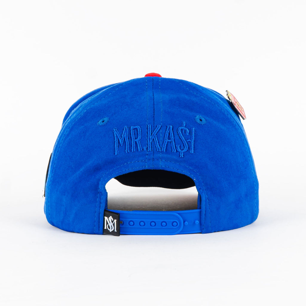 Gorra Mr Kash MONEY MAKES ME HAPPY BLUE SUEDE | Snapback Visera Curva