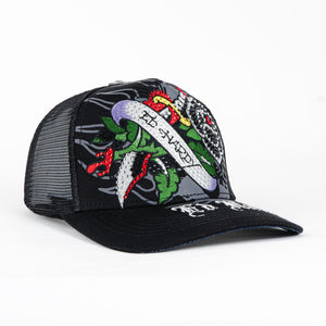 Gorra ED HARDY ROSE BLACK RHINESTON | Snapback Visera Semicurva