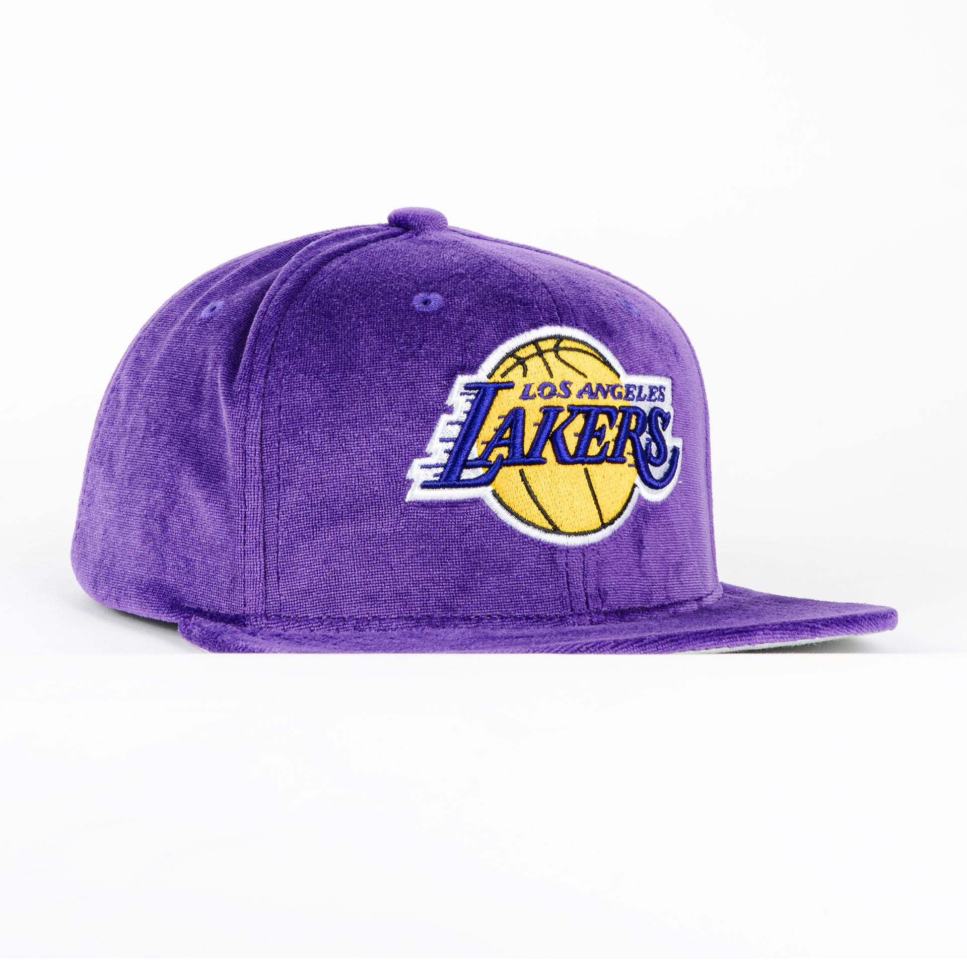 Gorra Mitchell & Ness LAKERS TC VELOUR PURPLE SUEDE | Visera Plana Snapback