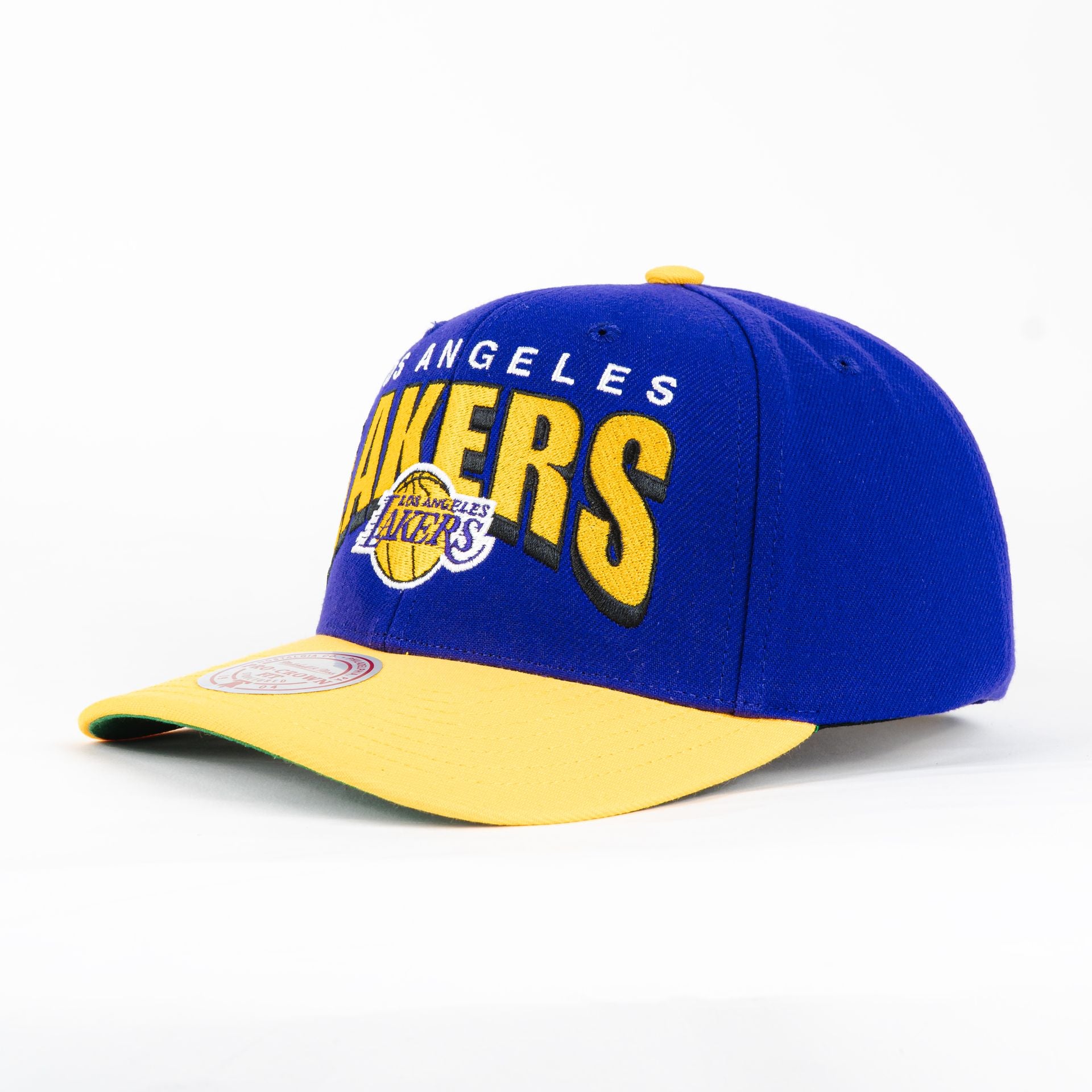 Gorra Mitchell & Ness LAKERS BOOM TEXT PURPLE/YELLOW | Visera Curva Snapback