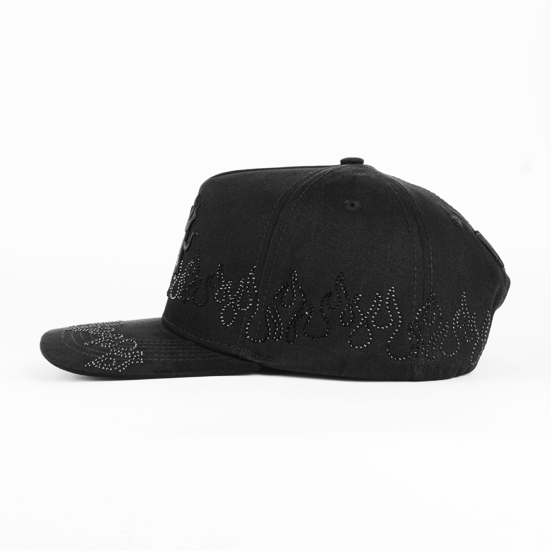 Gorra Don Hats METS FLAMES ALL BLACK de Tela | Snapback Visera Larga