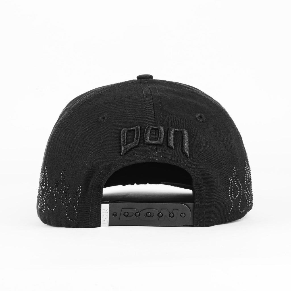 Gorra Don Hats METS FLAMES ALL BLACK de Tela | Snapback Visera Larga