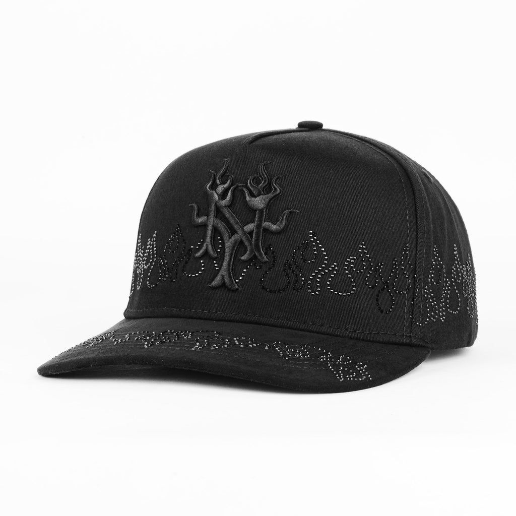 Gorra Don Hats METS FLAMES ALL BLACK de Tela | Snapback Visera Larga