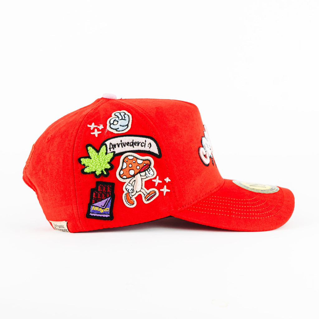 Gorra Mr. Kash COOKING ROJO GAMUZA | Snapback Visera Semicurva
