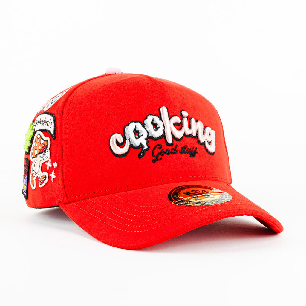 Gorra Mr. Kash COOKING ROJO GAMUZA | Snapback Visera Semicurva