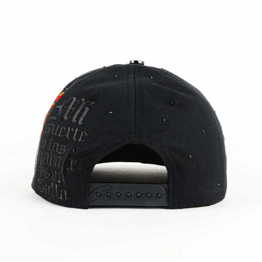 Gorra 5.7 SKULL ROOSTER FLAMES BLACK | Snapback Visera Semicurva
