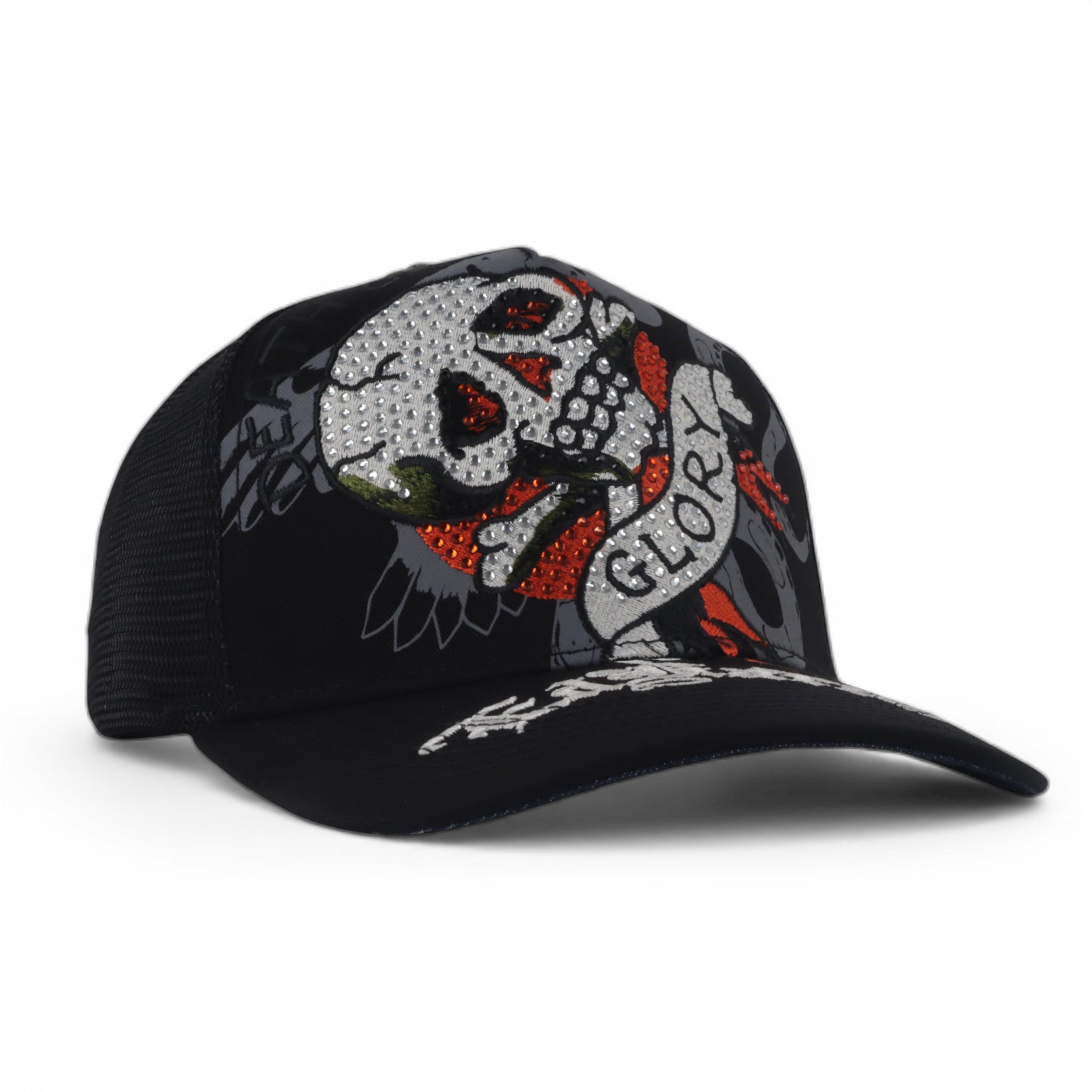 GLORY SKULL BLK RHINESTON