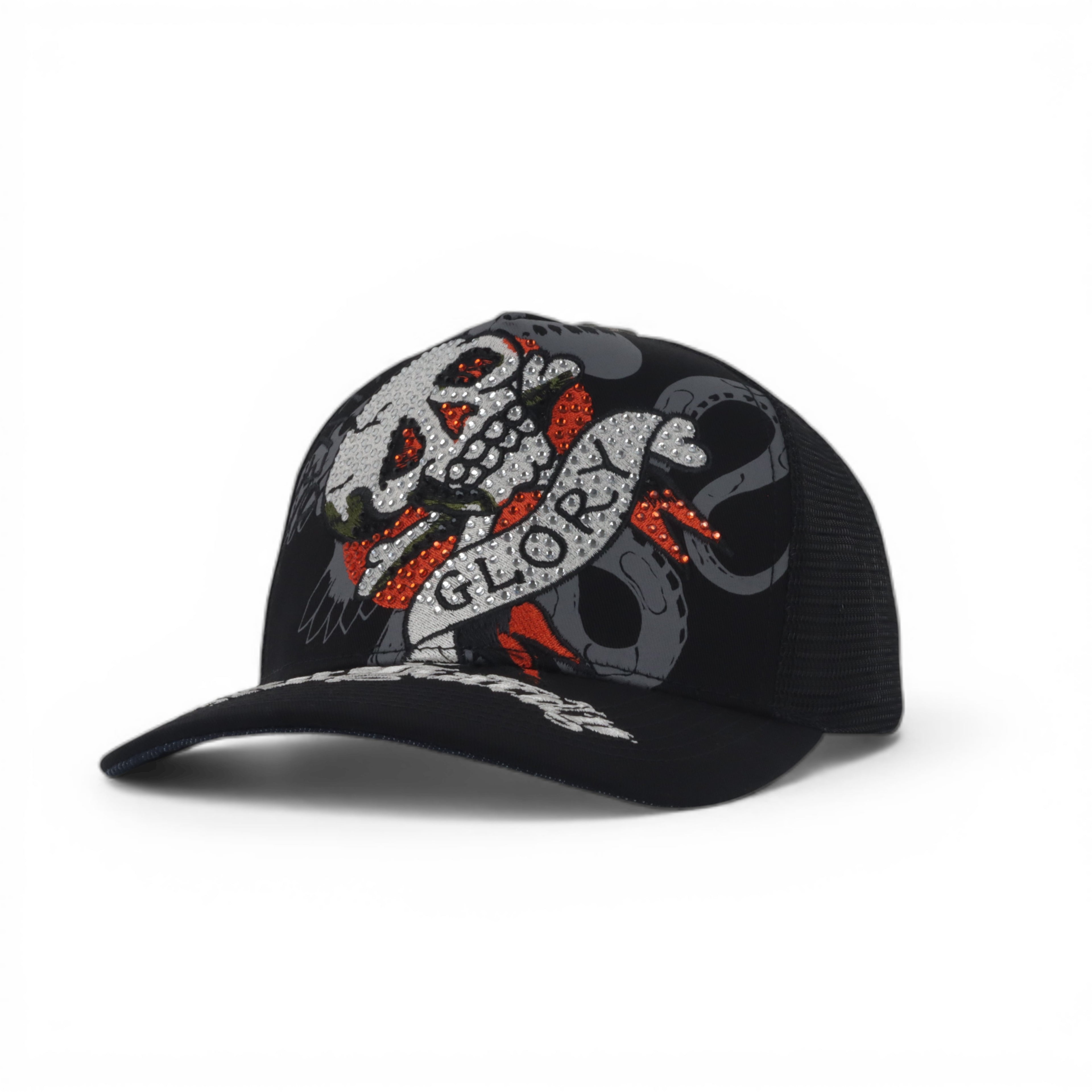 GLORY SKULL BLK RHINESTON