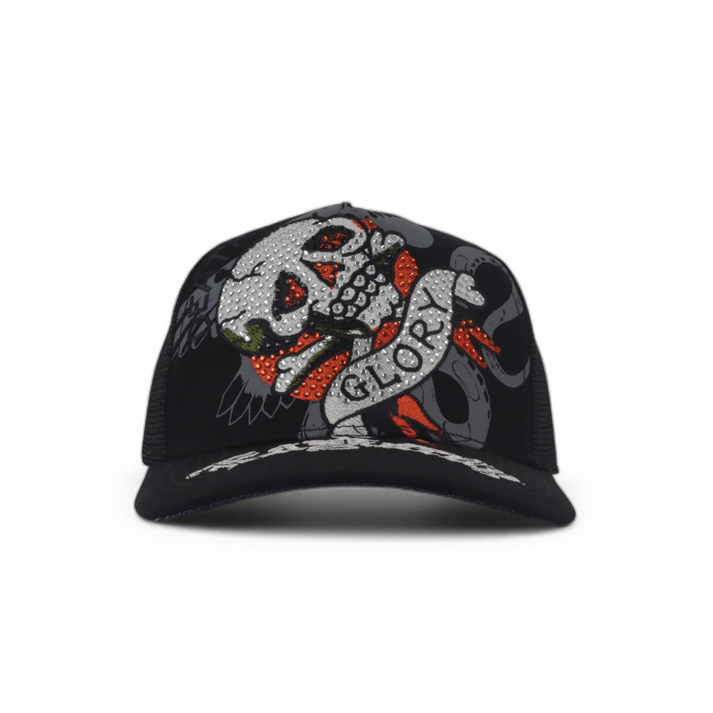 GLORY SKULL BLK RHINESTON
