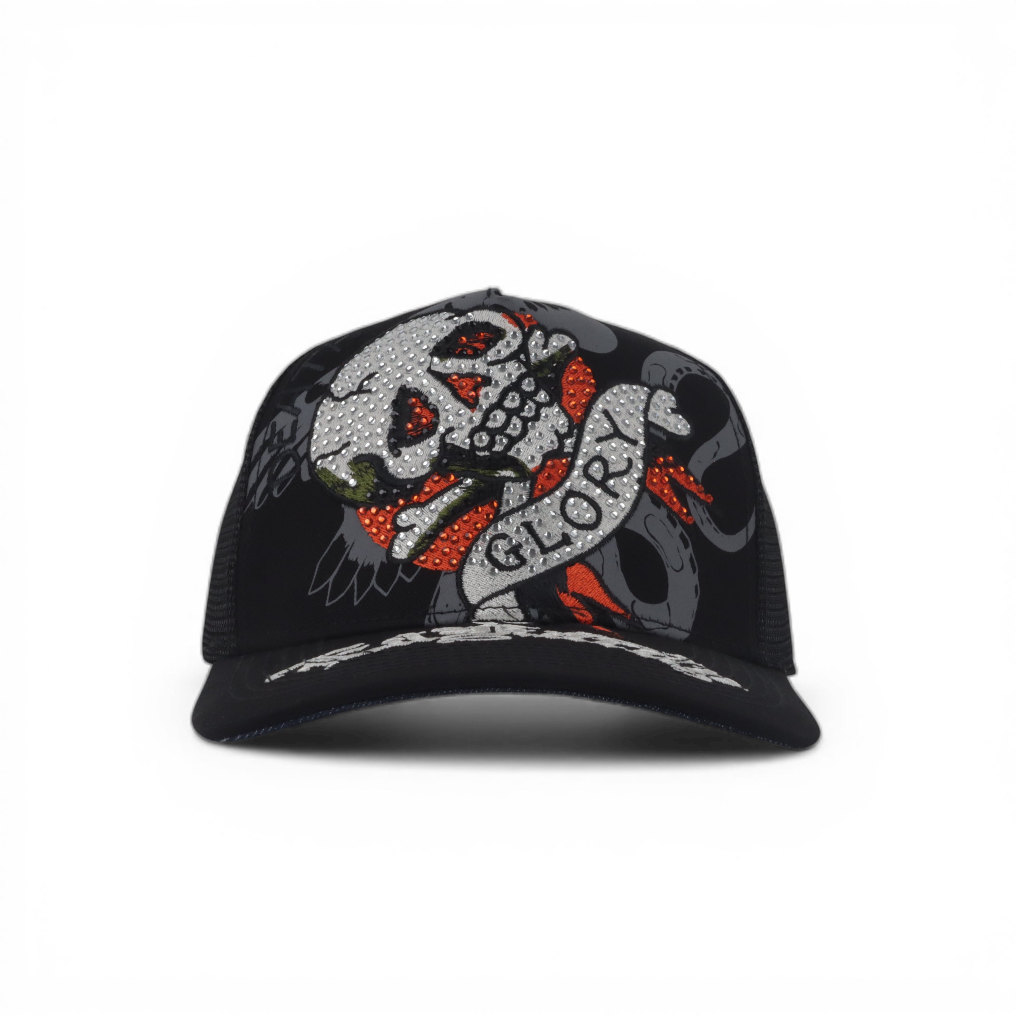 GLORY SKULL BLK RHINESTON