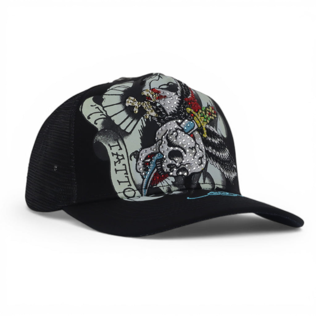 EAGLE SKULL TATTOO BLK RHINESTON