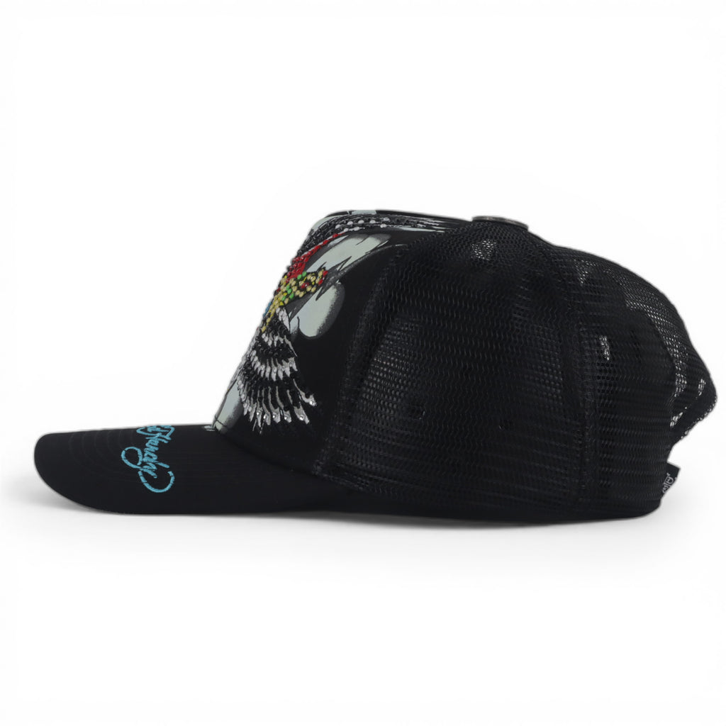 EAGLE SKULL TATTOO BLK RHINESTON