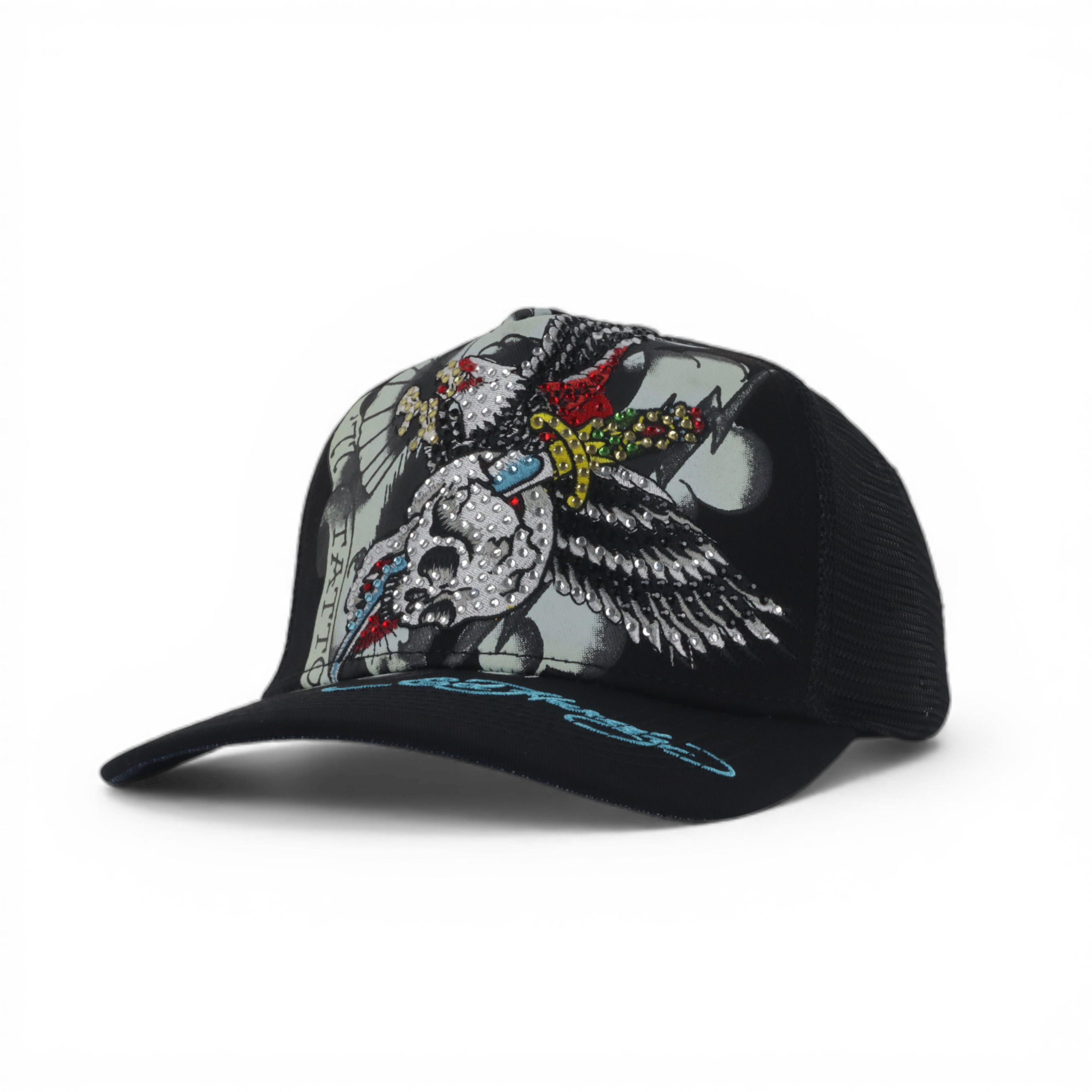 EAGLE SKULL TATTOO BLK RHINESTON