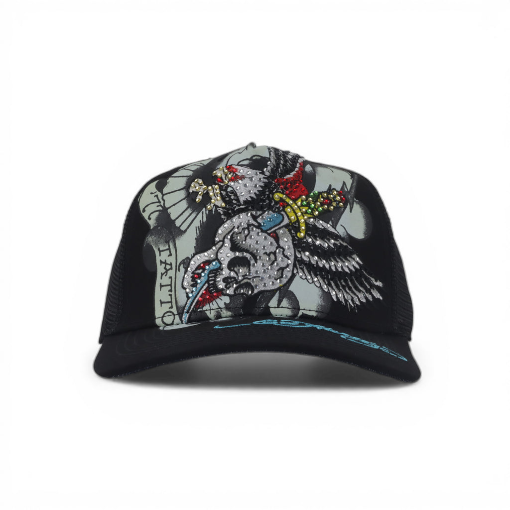 EAGLE SKULL TATTOO BLK RHINESTON