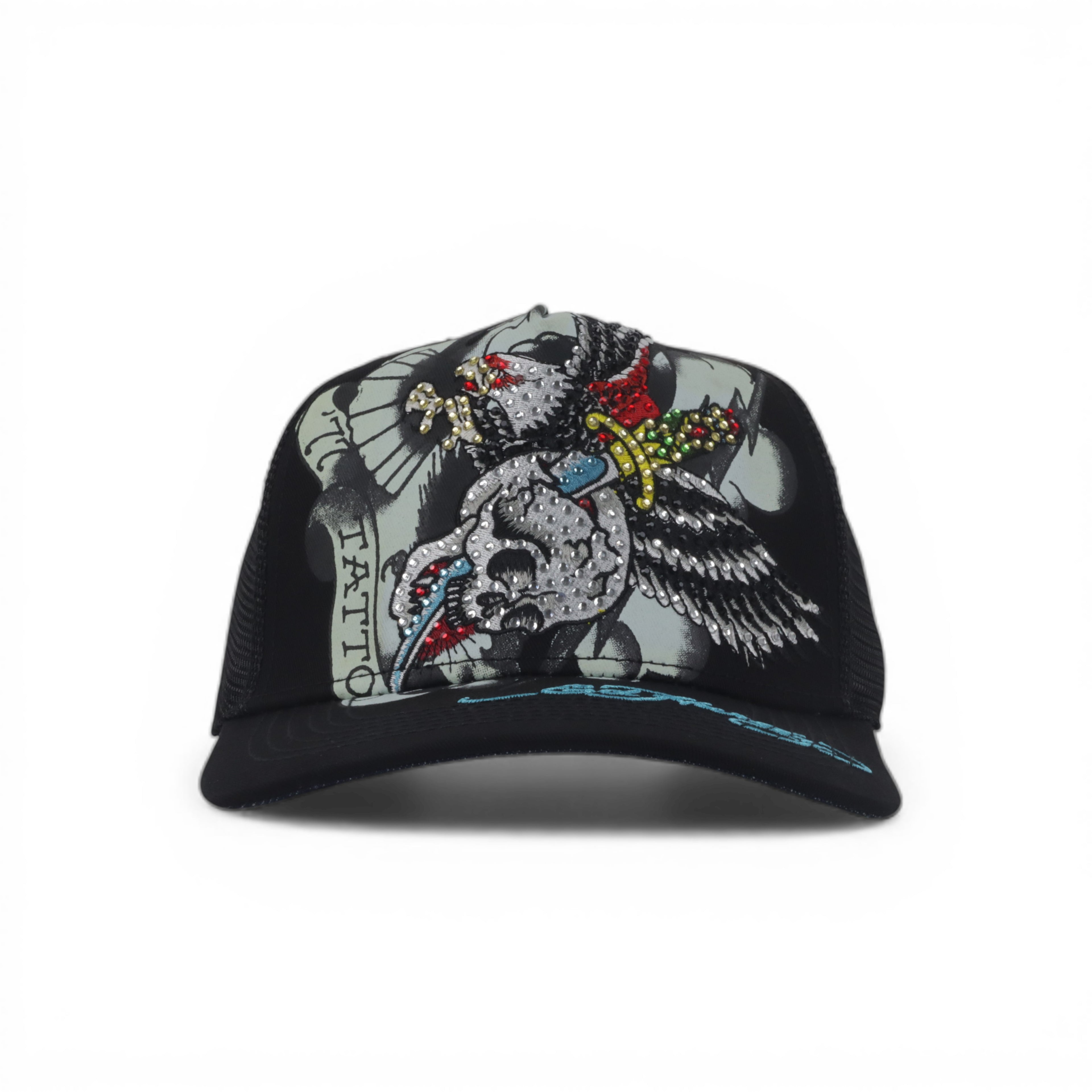 EAGLE SKULL TATTOO BLK RHINESTON