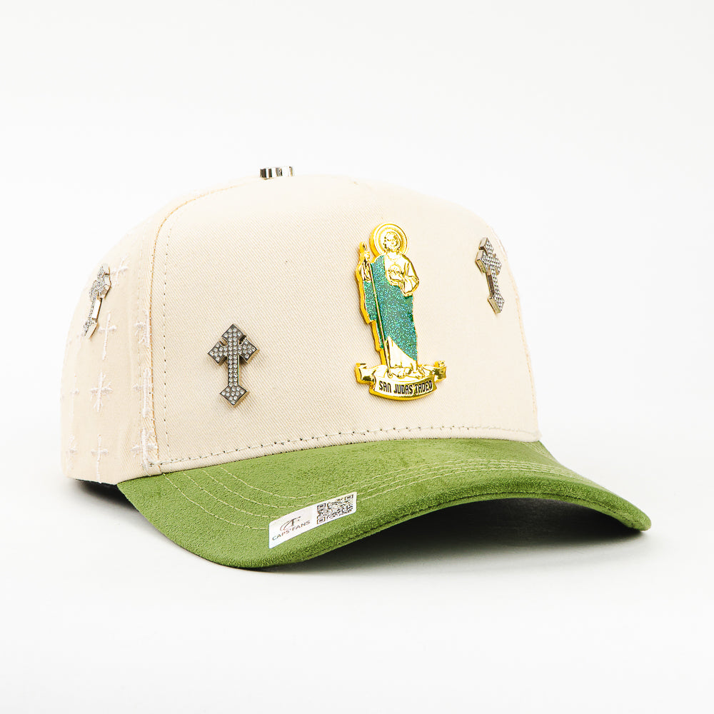 GORRA CAPS FANS SAN JUDAS BEIGE/GREEN VISOR SUEDE