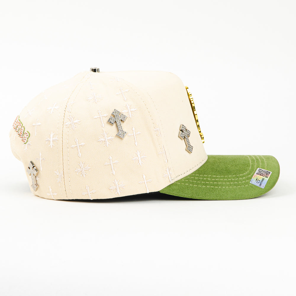 GORRA CAPS FANS SAN JUDAS BEIGE/GREEN VISOR SUEDE