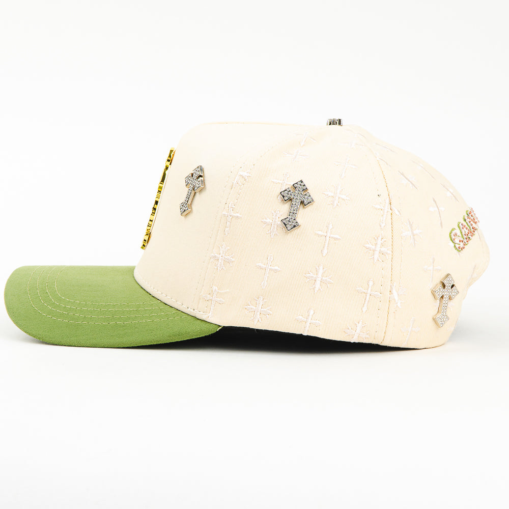 GORRA CAPS FANS SAN JUDAS BEIGE/GREEN VISOR SUEDE