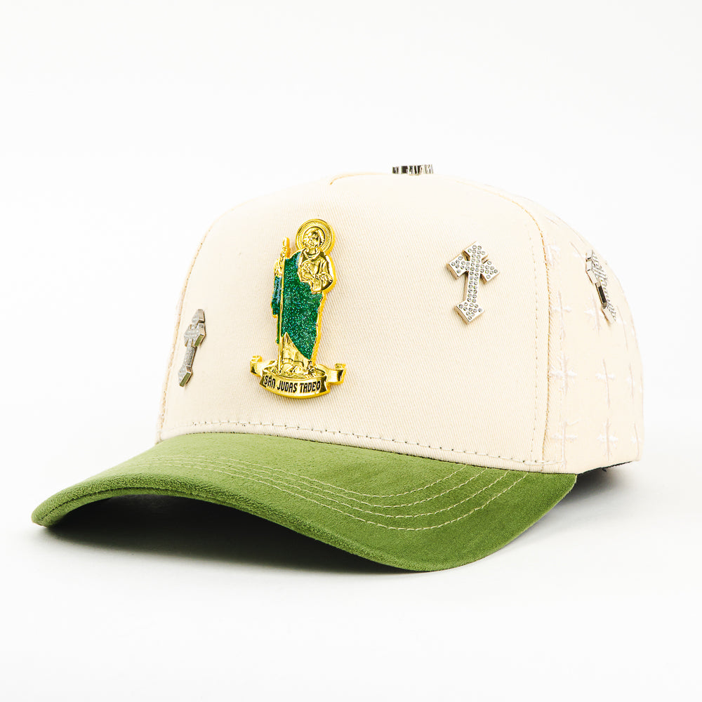 GORRA CAPS FANS SAN JUDAS BEIGE/GREEN VISOR SUEDE
