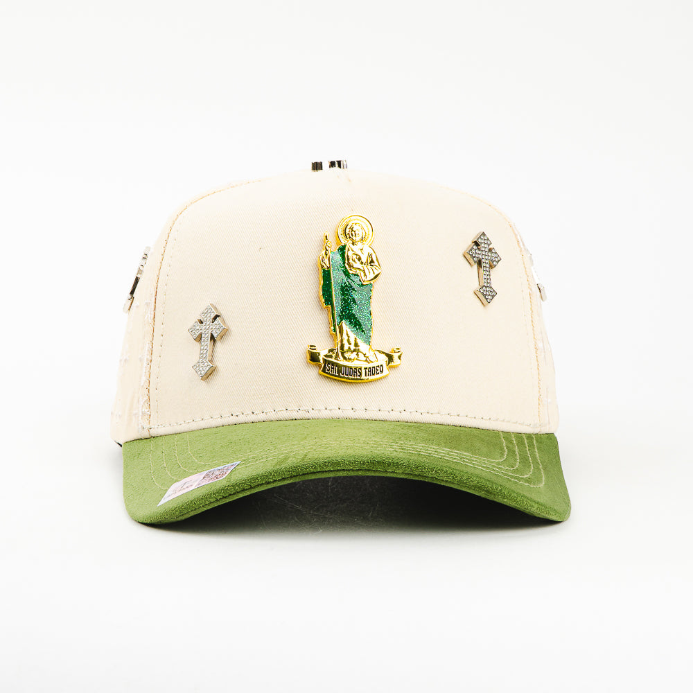 GORRA CAPS FANS SAN JUDAS BEIGE/GREEN VISOR SUEDE