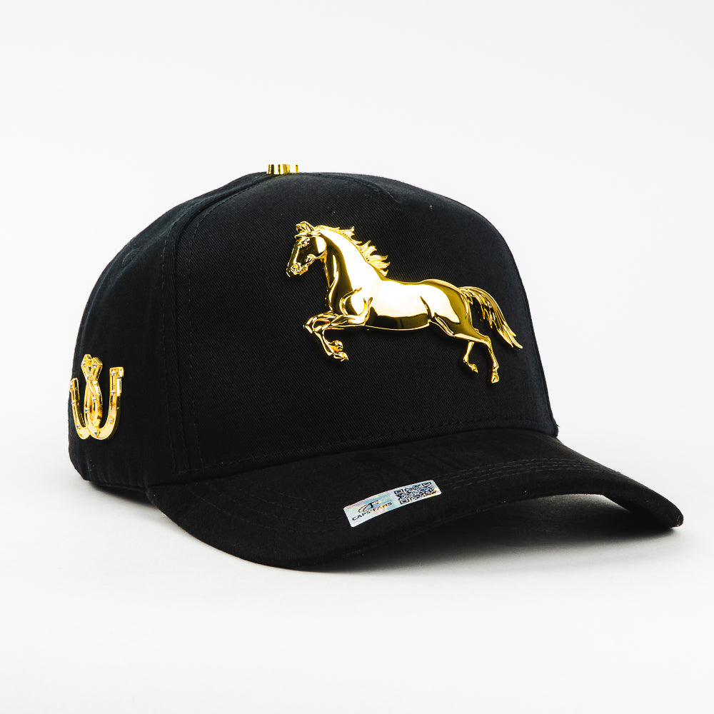 GORRA CAPS FANS HORSE GOLD BLACK VISOR SUEDE