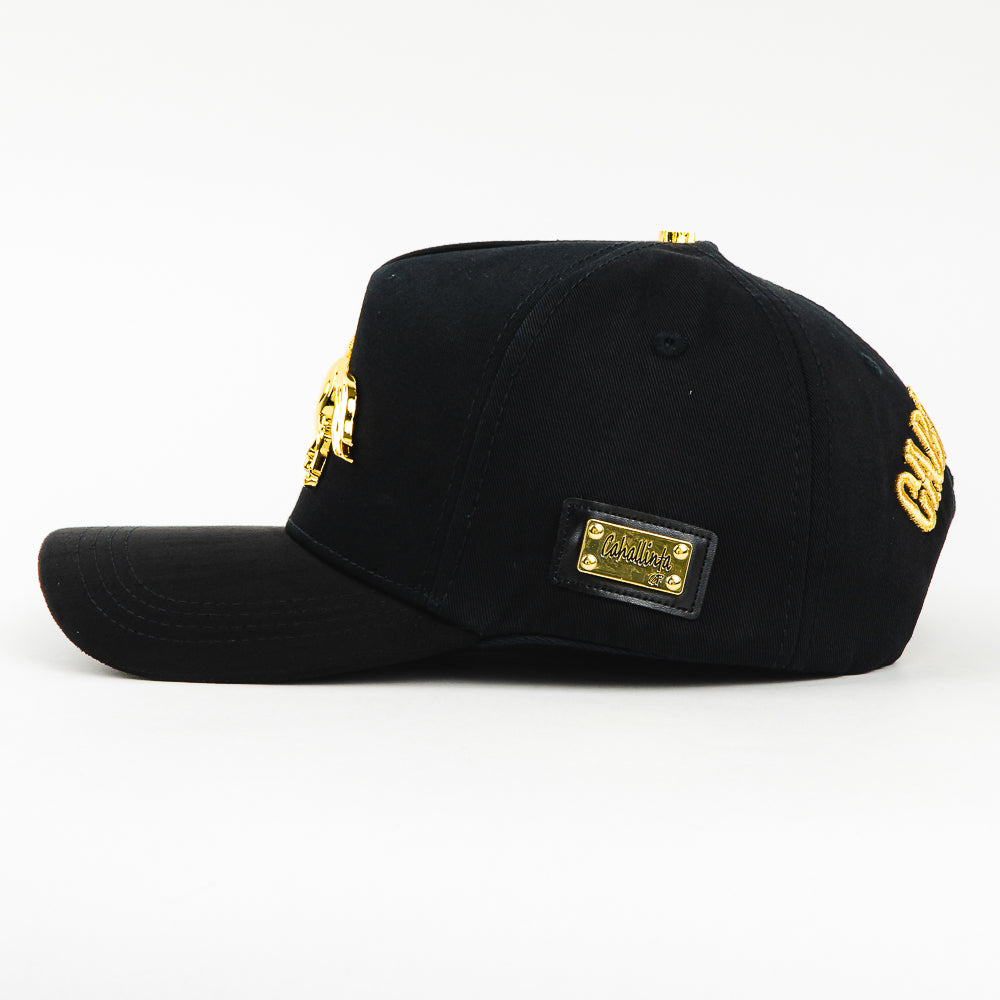 GORRA CAPS FANS HORSE GOLD BLACK VISOR SUEDE