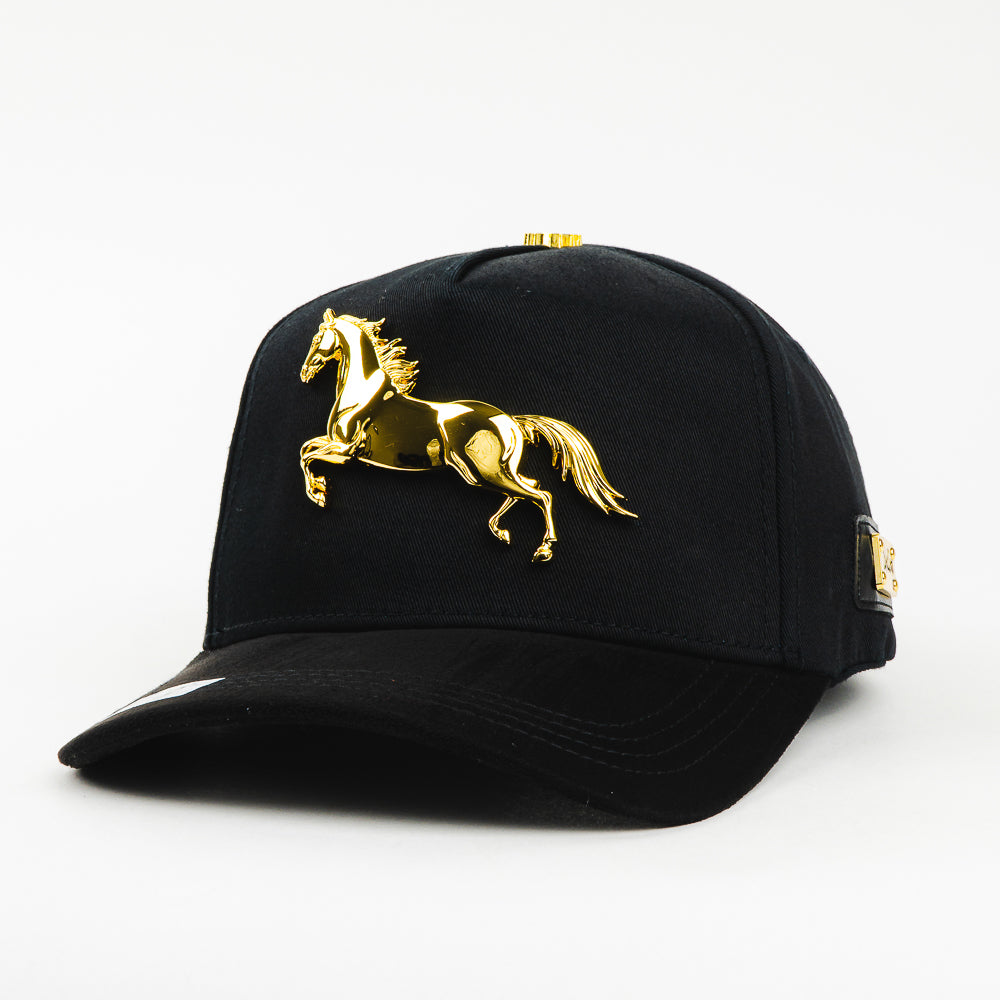 GORRA CAPS FANS HORSE GOLD BLACK VISOR SUEDE