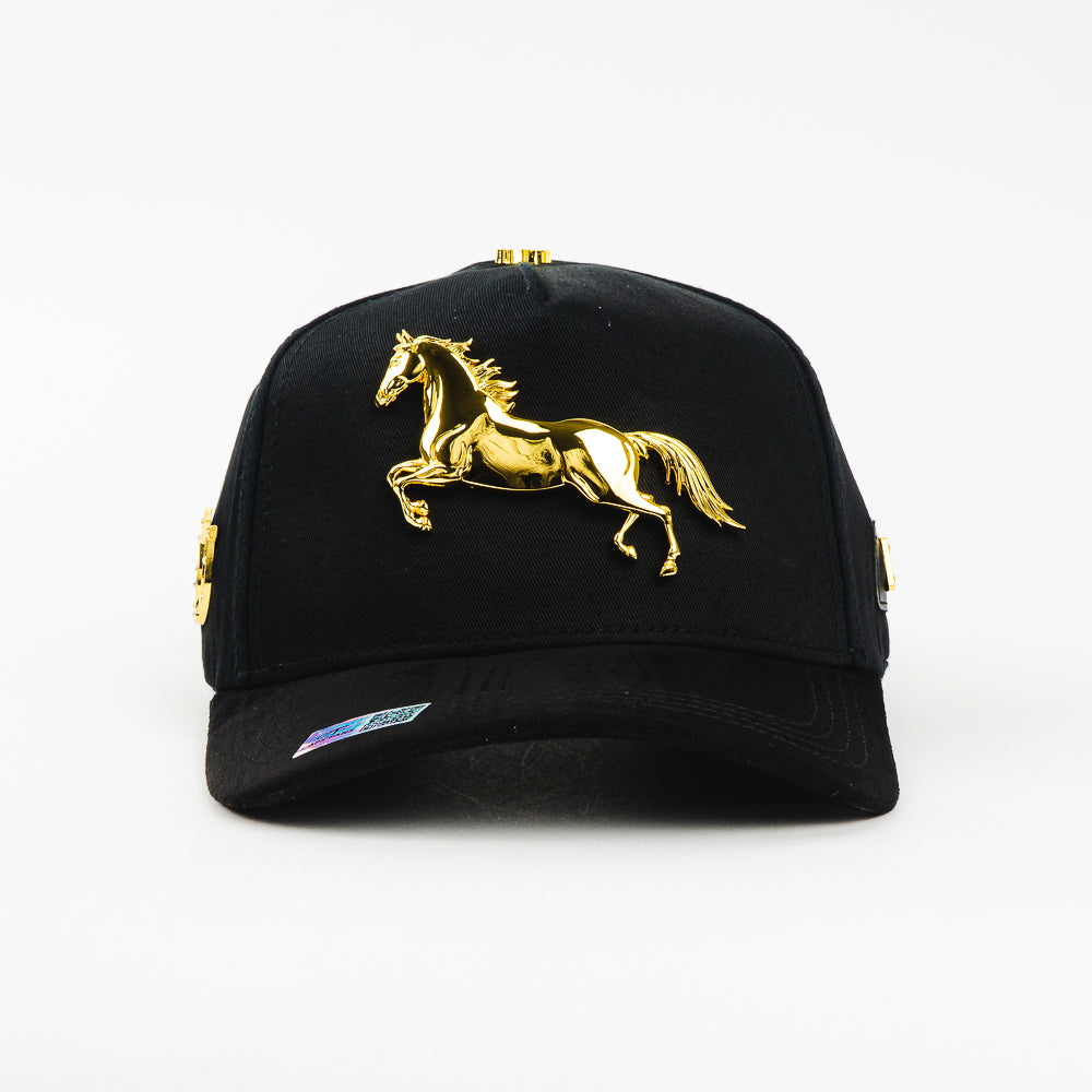 GORRA CAPS FANS HORSE GOLD BLACK VISOR SUEDE