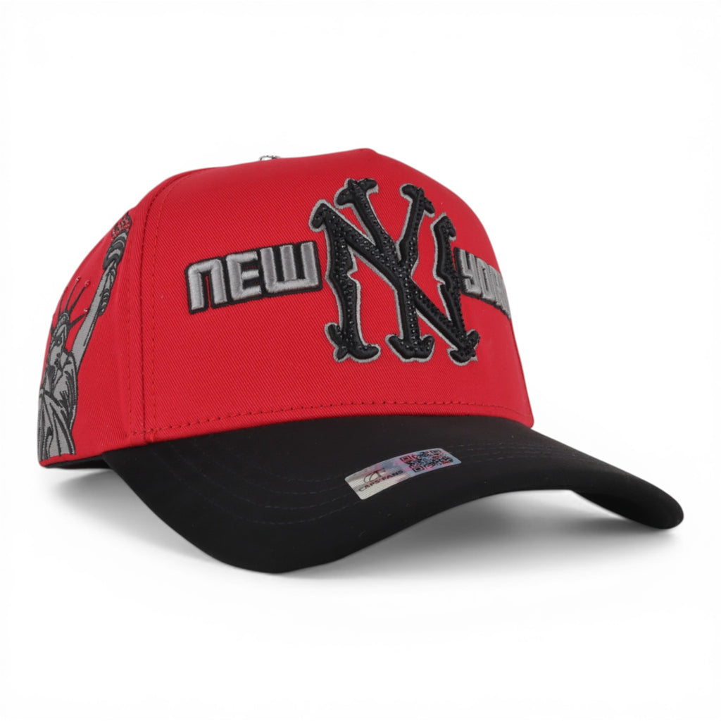 GORRA CAPS FANS NY VISOR SUEDE RED/BLACK