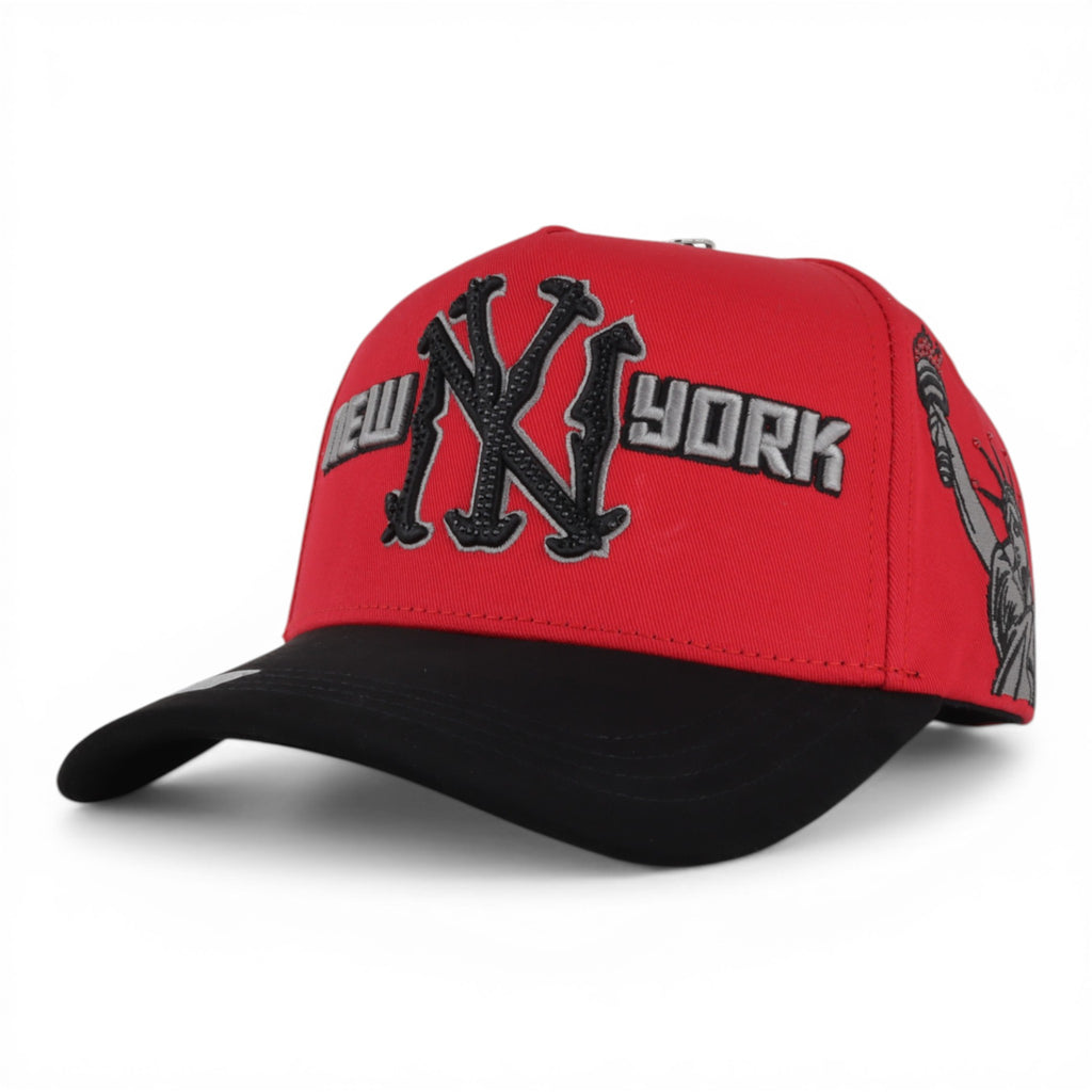 GORRA CAPS FANS NY VISOR SUEDE RED/BLACK