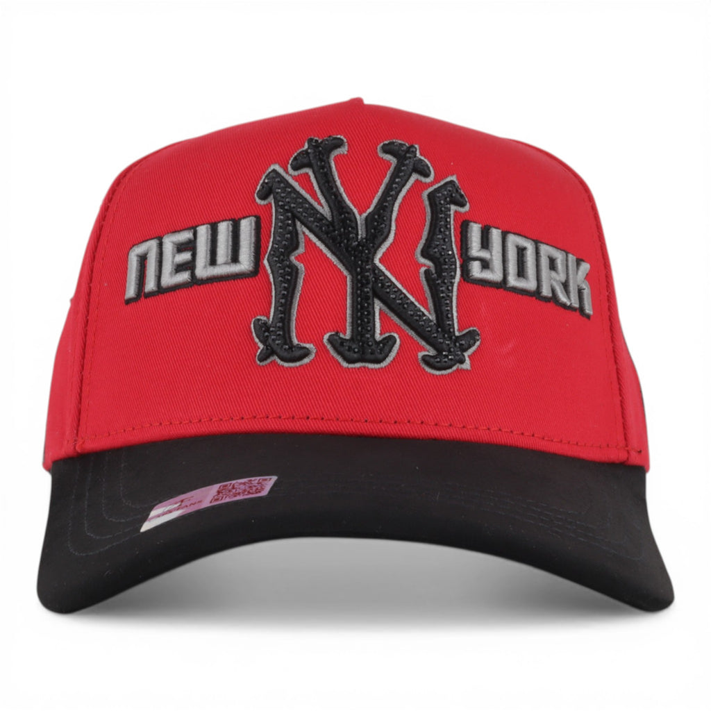 GORRA CAPS FANS NY VISOR SUEDE RED/BLACK