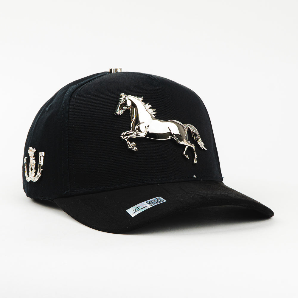 GORRA CAPS FANS HORSE SILVER BLACK VISOR SUEDE