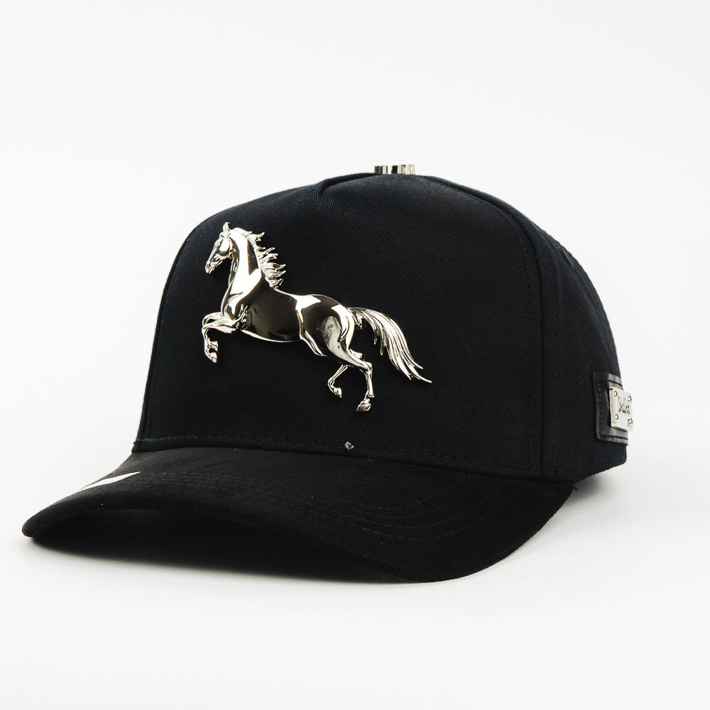 GORRA CAPS FANS HORSE SILVER BLACK VISOR SUEDE