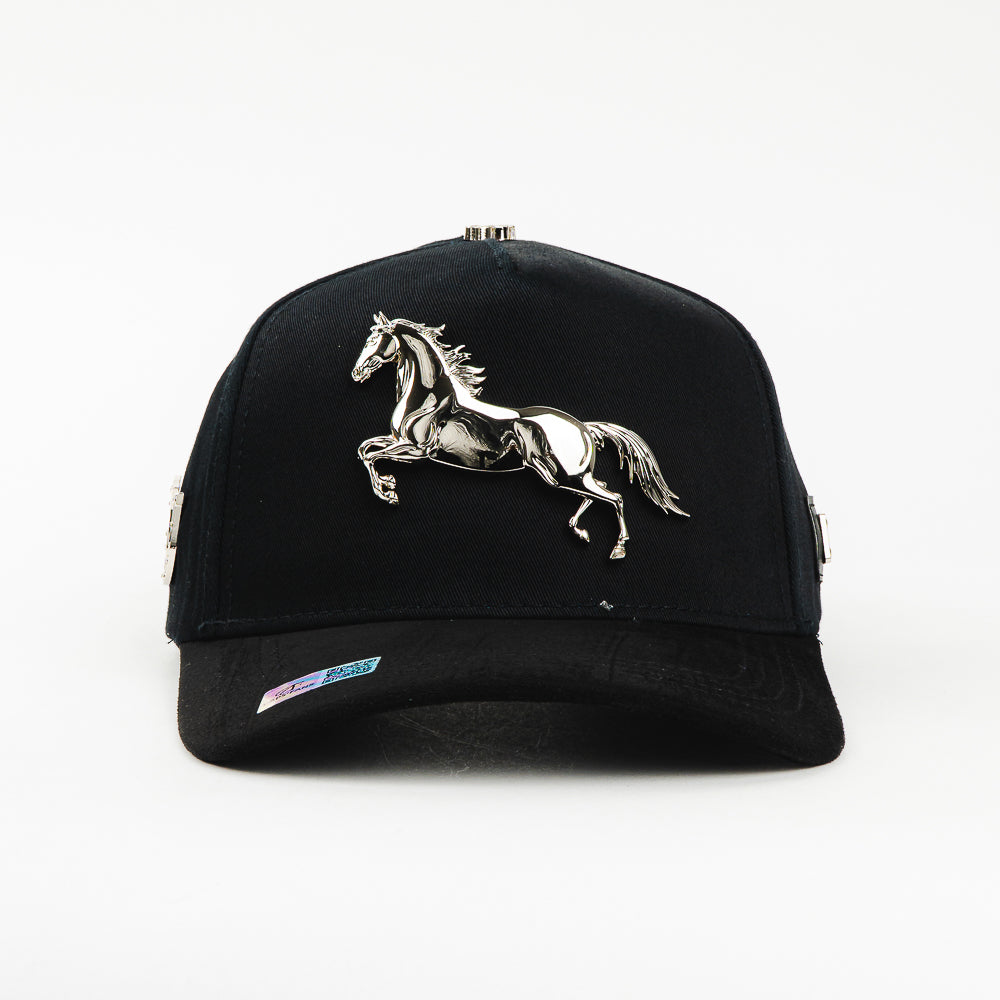 GORRA CAPS FANS HORSE SILVER BLACK VISOR SUEDE